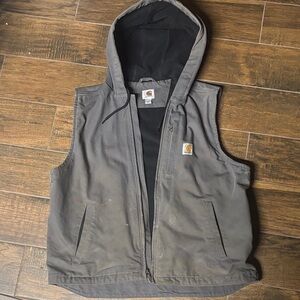 Carhartt Canvas Hooded Fleece Insulation Vest Men’s Large Gray Full Zip